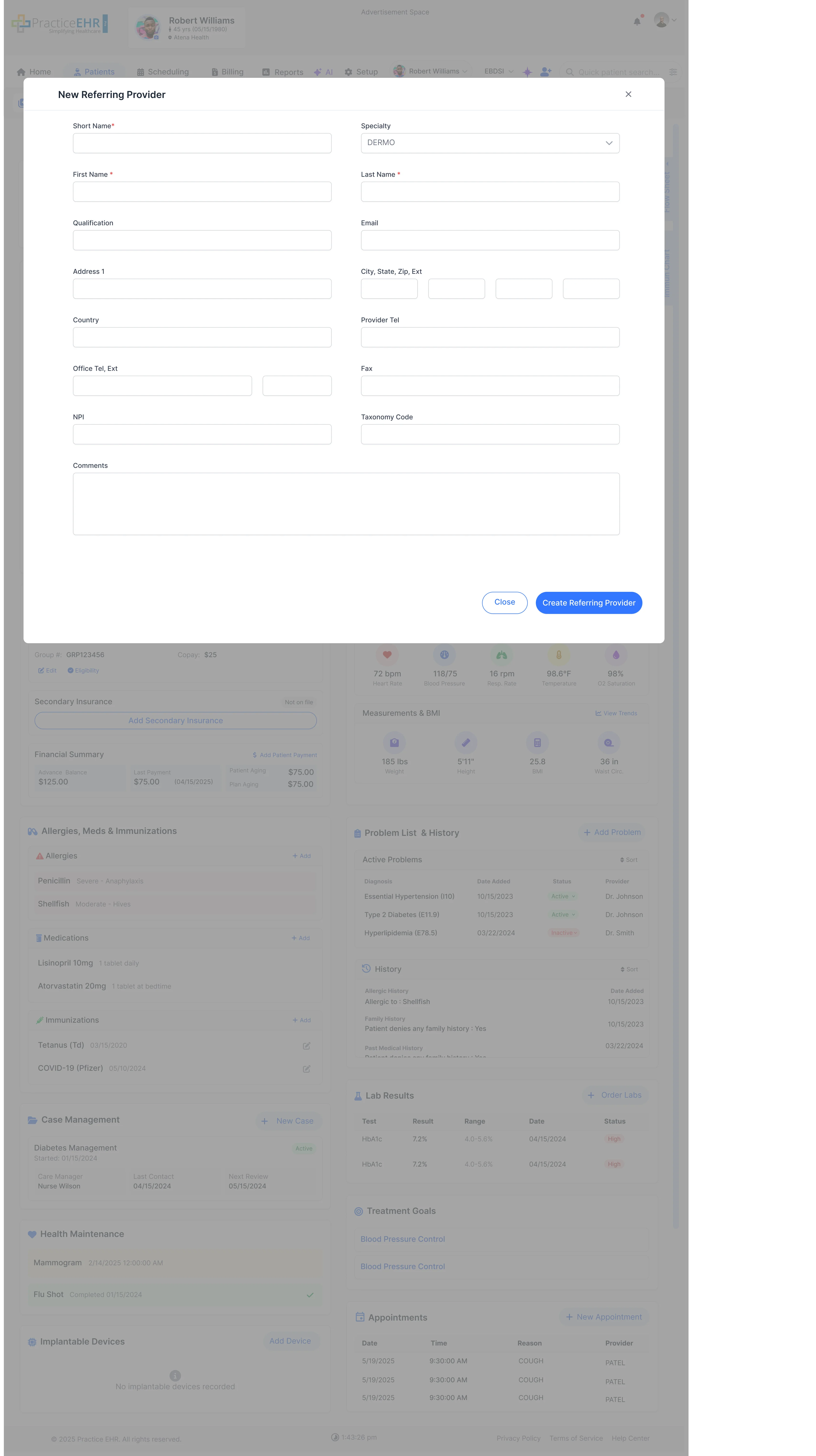 Add New Referring Provider modal